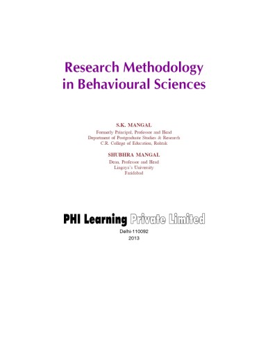 RESEARCH METHODOLOGY IN BEHAVIOURAL SCIENCES