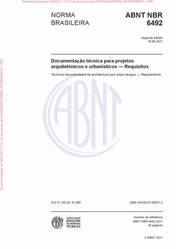 NBR 6492:2021 Documentação técnica para projetos arquitetônicos e urbanísticos