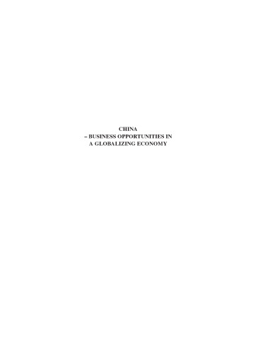 China : Business Opportunities in a Globalizing Economy