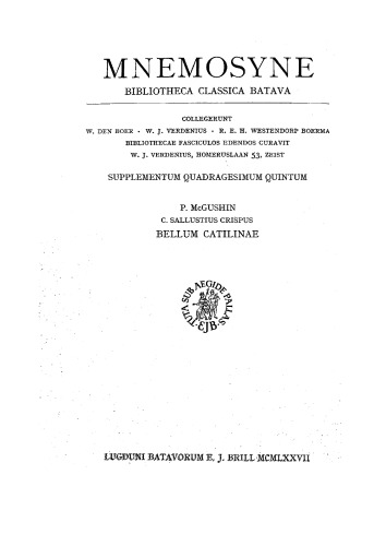C. Sallustius Crispus: Bellum Catilinae. A Commentary