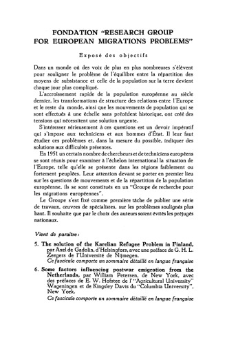 Some Factors Influencing Postwar Emigration from the Netherlands