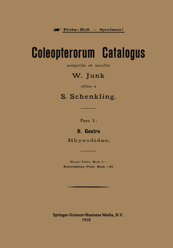 R. Gestro Rhysodidae: Coleopterorum Catalogus Auspiciis et Auxilio