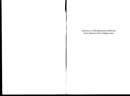 Advances in Mesopotamian Medicine from Hammurabi to Hippocrates. Proceedings of the International Conference "Oeil malade et mauvais oeil", Collège de France, Paris, 23rd June 2006