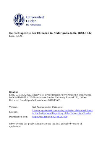 De rechtspositie der chinezen in nederlands-indie 1848-1942