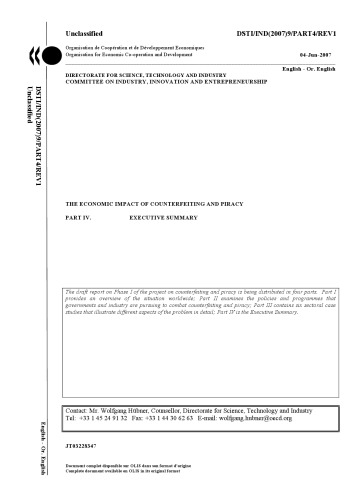 The Economic Impact of Counterfeiting and Piracy