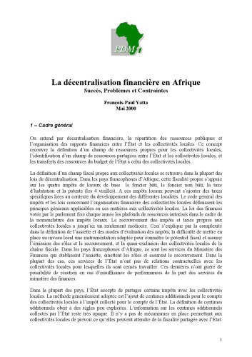 Écoloc - Gérer l’économie localement en Afrique - Evaluation et prospective / Suites La décentralisation financière en Afrique: succès, problèmes et contraintes.