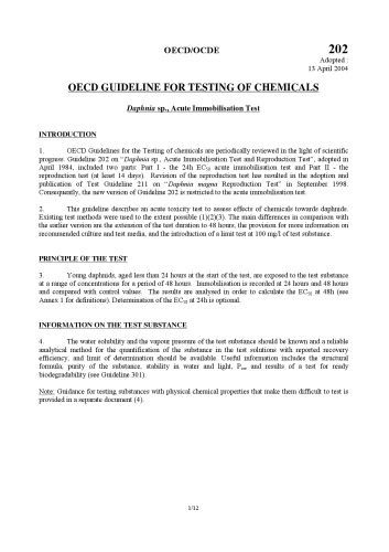 Test No. 202: Daphnia sp. Acute Immobilisation Test