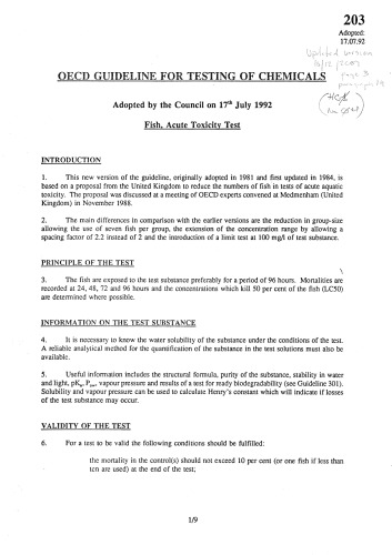 Test No. 203: Fish, Acute Toxicity Test