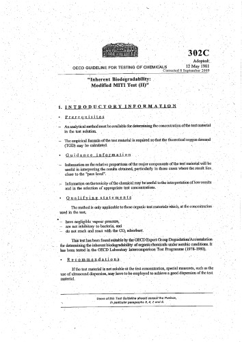 Test No. 302C: Inherent Biodegradability: Modified MITI Test (II)