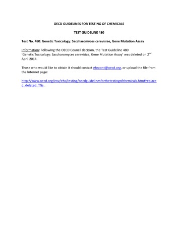 Test No. 480: Genetic Toxicology: Saccharomyces cerevisiae, Gene Mutation Assay