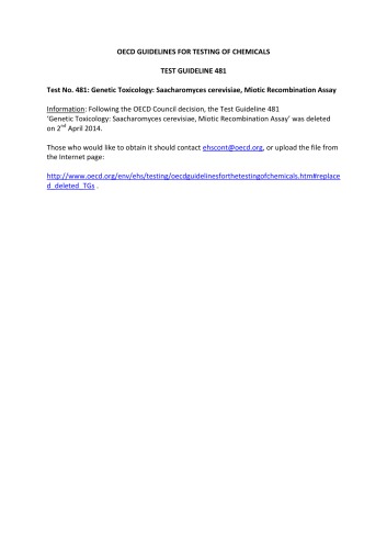 Test No. 481 : genetic toxicology : saacharomyces cerevisiae, miotic recombination assay