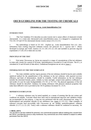 Test No. 235: Chironomus sp., Acute Immobilisation Test