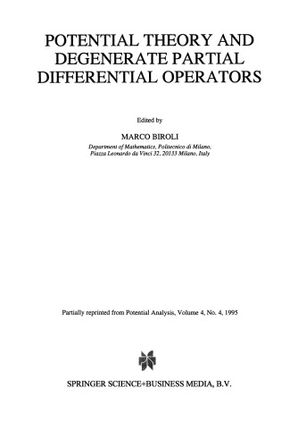 Potential Theory and Degenerate Partial Differential Operators