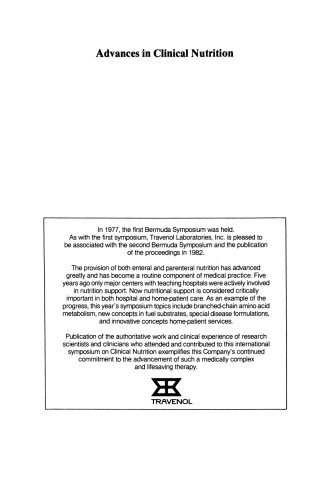 Advances in Clinical Nutrition: Proceedings of the 2nd International Symposium held in Bermuda, 16–20th May 1982