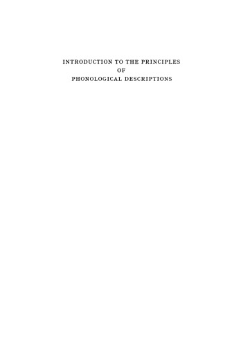 Introduction to the Principles of Phonological Descriptions
