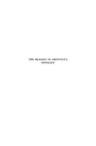The Meaning of Aristotle’s ‘Ontology’