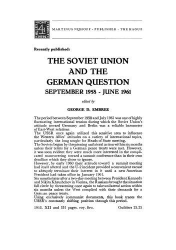 The Soviet Union and the German Question September 1958 – June 1961