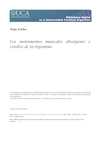 Los Instrumentos Musicales Aborígenes Y Criollos de la Argentina