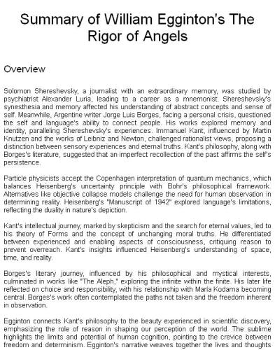 Summary of William Egginton's The Rigor of Angels