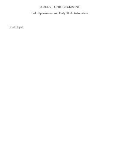 Excel VBA Programming: Task Optimization and Daily Work Automation
