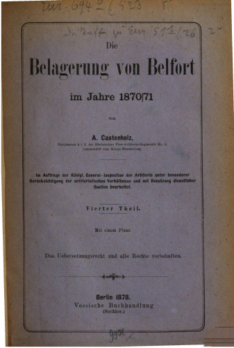 Die Belagerung von Belfort im Jahre 1870/71