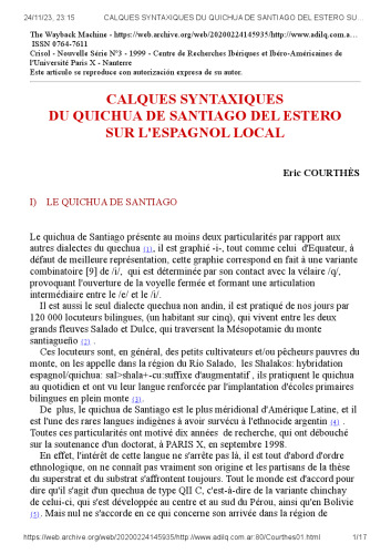 Calques syntaxiques du quichua de Santiago del Estero sur l'espagnol local