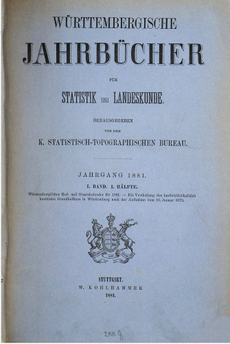 Württembergische Jahrbücher für Statistik und Landeskunde