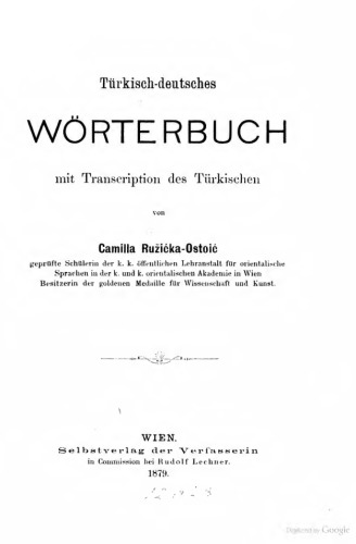 Türkisch-deutsches Wörterbuch mit Transcription des Türkischen