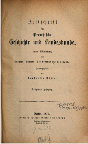 Zeitschrift für preussische Geschichte und Landeskunde