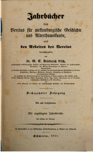 Jahrbücher des Vereins für mecklenburgische Geschichte und Altertumskunde