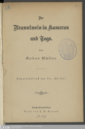 Der Branntwein in Kamerun und Togo