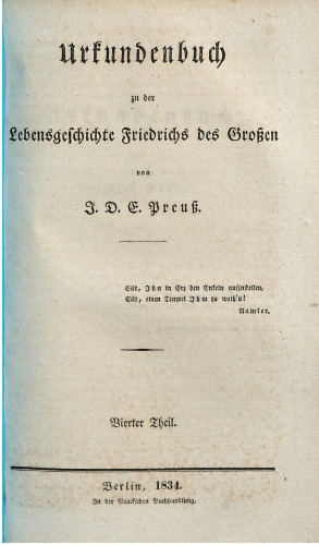 Urkundenbuch zu der Lebensgeschichte Friedrichs des Großen