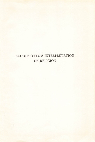 Rudolf Otto's Interpretation of Religion