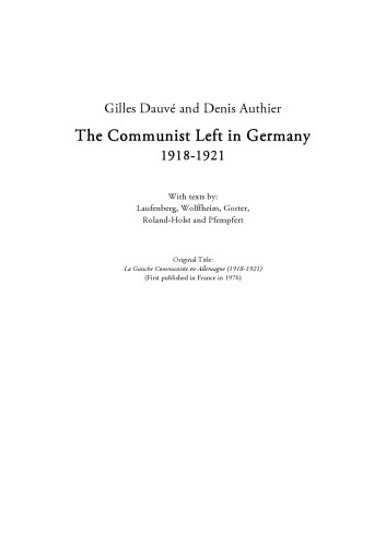 The Communist Left in Germany, 1918-1921