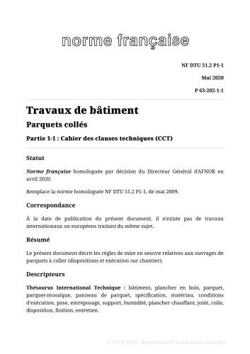 NF DTU 51.2 (P63-202) : Parquets collés