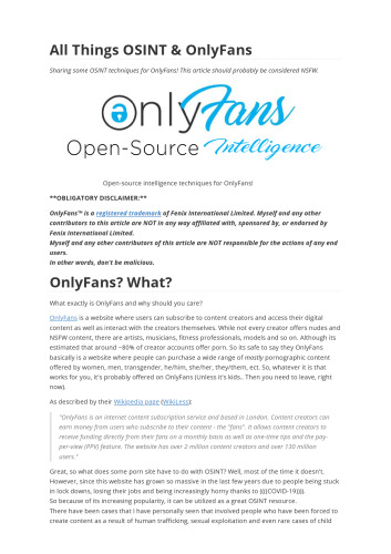 All Things OSINT and OnlyFans