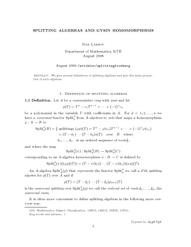 Splitting algebras and Gysin homomorphisms