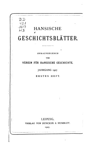 Hansische Geschichtsblätter (Jahrgang 1907)