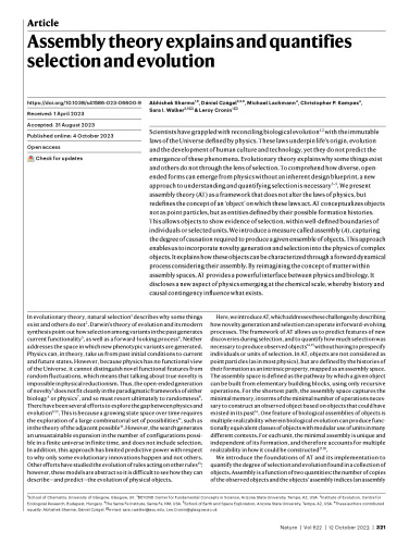 Nature Assembly theory explains and quantifies selection and evolution
