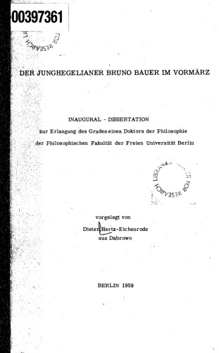 Der Junghegelianer Bruno Bauer im Vormärz