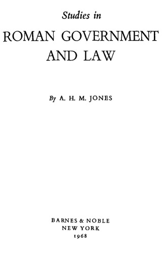 Studies in Roman government and law