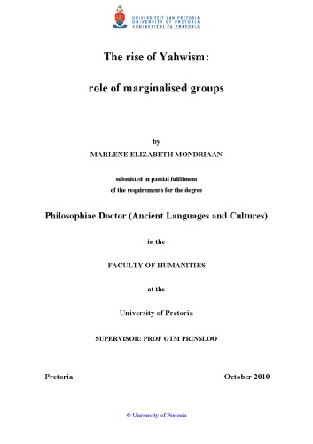 The Rise of Yahwism: Role of Marginalised Groups