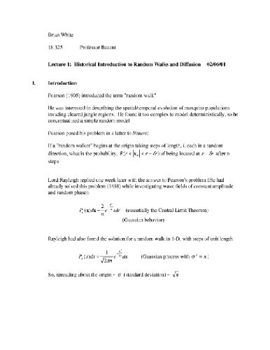 Introduction to random walks and diffusion (lecture notes 2001)