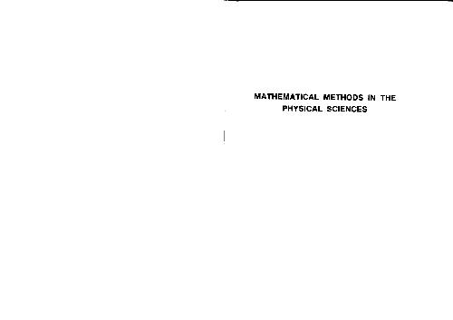Mathematical Methods in the Physical Sciences