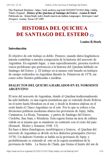 Historia del quichua de Santiago del Estero [1985]