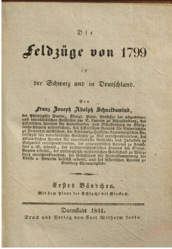 Die Feldzüge von 1799 in der Schweiz und in Deutschland