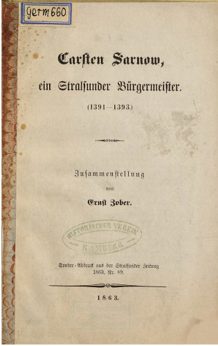 Carsten Sarnow, ein Stralsunder Bürgermeister (1391-1393)