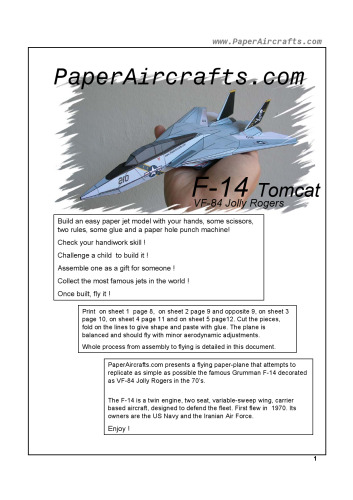 PaperAircrafts.com F-14 Tomcat VF-84 Jolly Rogers