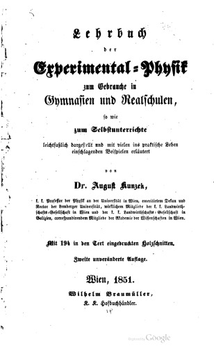 Lehrbuch der Experimental-Physik zum Gebrauch in Gymnasien und Realschulen