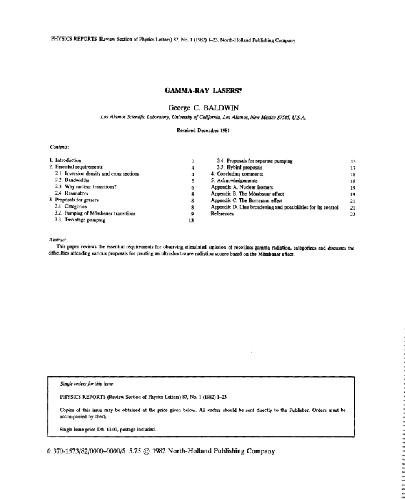 Physics Reports vol.87